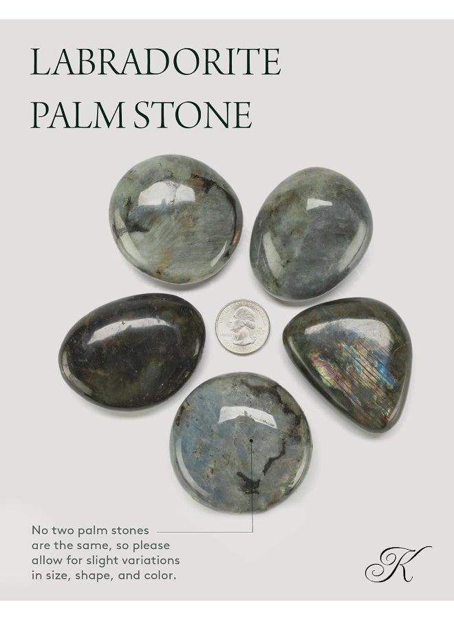 KALIFANO Labradorite Palm Stone with Healing & Calming Effects - High Energy Labradorita with Information Card - Reiki Worry Crystal Used for Cleansing and Protection - Image 4